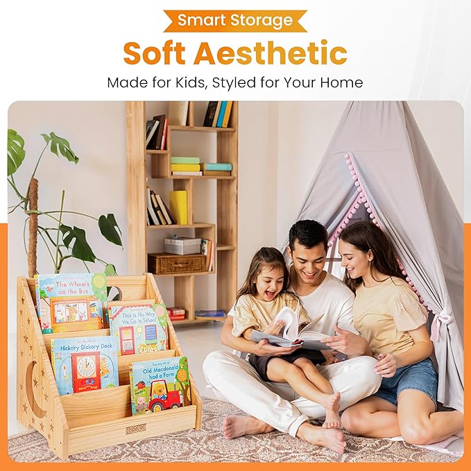 Hrssnsk Montessori Baby Bookshelf, Front-Facing Wooden Kids & Toddler Bookshelf, Nursery Book Organizer for Playroom