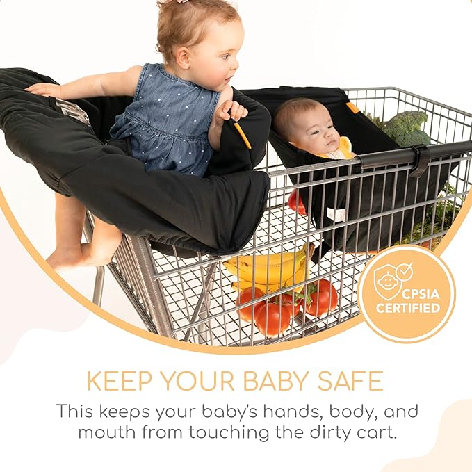 Binxy Baby 2-in-1 Cushy High Chair Cover and Shopping Cart Cover for Baby, Comfortable Cover for Grocery Cart, Universal Fit Cart Cover for Babies, Includes Storage Pouch - Black