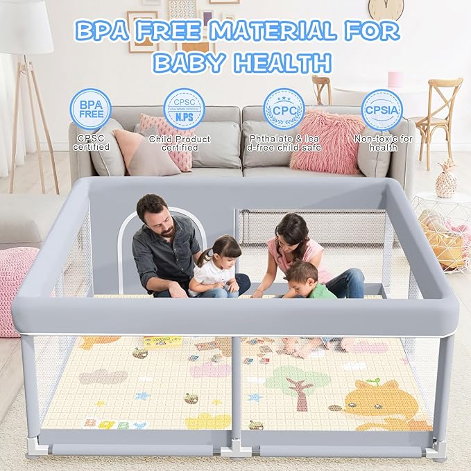 XVISHX Baby Playpen with Mat, 50x50 Inch Play Pen, Playpen for Babies and Toddlers, Baby Playard for Indoor & Outdoor Active Center Game Fence, with Skin-Friendly Fabric and Soft Breathable Mesh