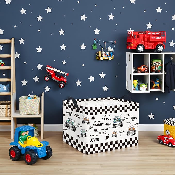 TIBAOLOVER Rectangular Kids Storage Basket Baby Storage Basket with Handles for Home Kitchen Boys and Girls Cute Toy Storage Bin Organizer Shelf Book Room Decor(Flag Truck)
