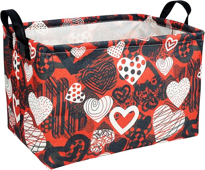 ASKETAM Valentine's Day Basket Gift for Empty Cute Heart Large Storage Bin for Kid and Baby Room Décor (Black and White Creative Love)