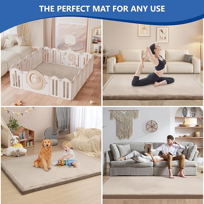 Huloo Sleep 2" Extra Thick Baby Play Mat for Floor,Ultra Soft Elasti Foam Mat for Tummy Time & Crawling,Playpen,Non Slip Nursery Rug for Toddlers,Infants,kids,Tatami Style for Yoga,Playroom(Beige)