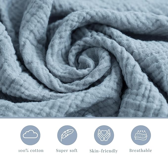 3 Pack Muslin Changing Pad Covers for Girl Boy, 100% Soft Cotton Changing Table Cover, Breathable Baby Nursery Diaper Chang Pad Sheets (Blue)
