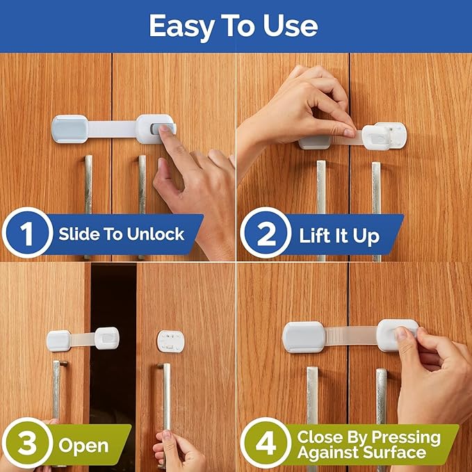 Child Safety Latches Cabinet Locks (6-Pack) Baby Proofing Baby Proofing Set Strong Adjustable Child Locks Suitable to Lock Door,Fridge,Toilet seat,Cabinet,Drawer,Oven Window