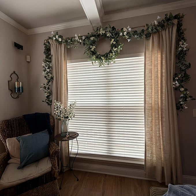 Pinkpum 20'' Eucalyptus Wreath 6FT Flower 17'' Artificial Silk Flowers Set 9 for Front Door White Floral Fireplace Table Hanging Porch Wall Home Decor Farmhouse Indoor Outdoor Summer Spring Garland