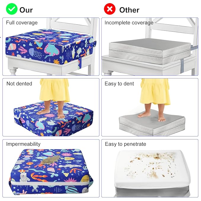 Toddler Booster Seat for Kitchen Chair Dining Table, Washable Thick Strong Support Portable Booster Chair for Toddlers Eating, Easy Cleaning Booster Seat Cushion Detachable with Adjustable Straps