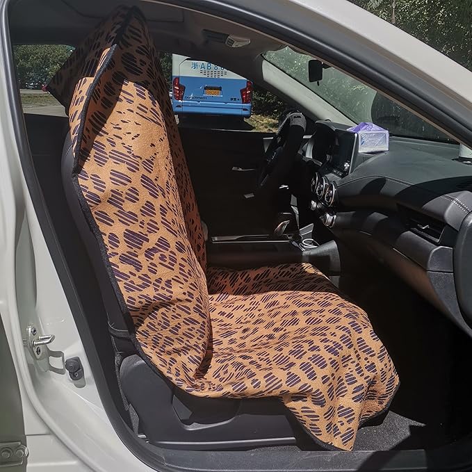 LoyaGour Car Seat Cover Protector Front Seats,for Gym Workout,Running,Swimming,Beach and Hiking,Waterproof Sweat Towel Bucket Seat Covers for Cars SUV Trucks (Leopard, 1Pcs)