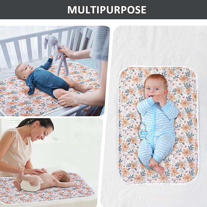 Baby Diaper Changing Pad, 21 5/8" x 31.5" Waterproof Changing Pad Liners - Reusable Soft and Absorbent Portable Changing Mat(Floral2-1PCS)