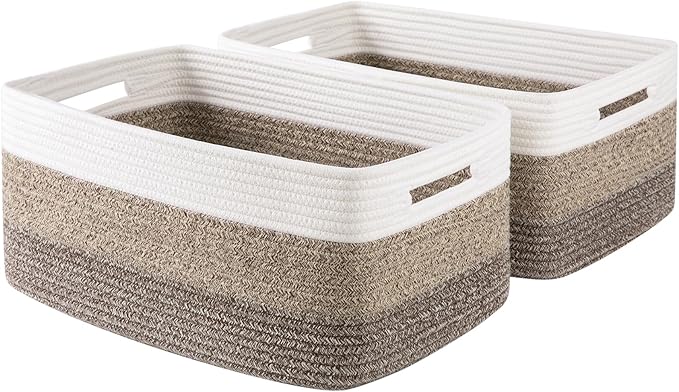 OIASKET Large Storage Basket for Organizing, Woven Rope Basket for Shelves, Closet Organizer Bins for Clothes, Blanket, Toys, Baby Nursery Storage, 17.7" x 13" x 7.87", 2 Packs Yellow