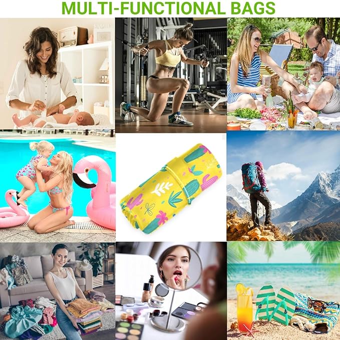 visesunny Colorful Cactus Floral 2Pcs Wet Bag with Zippered Pockets Washable Reusable Roomy for Travel,Beach,Pool,Daycare,Stroller,Diapers,Dirty Gym Clothes, Wet Swimsuits, Toiletries