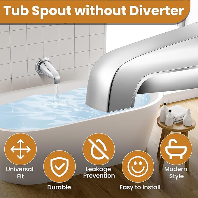 Dreyoo Tub Spout (Universal Fits 1/2" Copper Pipe, 1/2" IPS and 3/4" IPS), Bathroom Bathtub Faucet with Adapters and Hex Wrench(Chrome,Without Diverter)