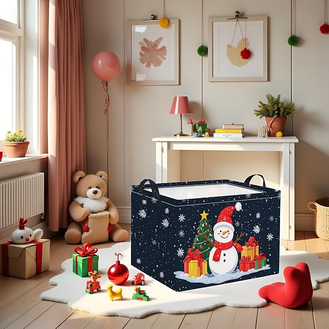 TIBAOLOVER Rectangular Christmas Basket Trick or Treat Spooky Boo Basket with Handles for Women Girls Cute Storage Bin Organizer(Snowman)