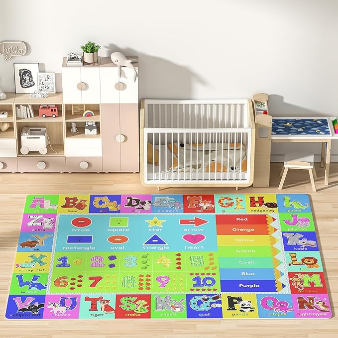 Baby Play Mat for Floor, Non-Slip Playmat for Toddlers & Infants, Extra Thick Large Padded Educational ABC Kids Rug for Crawling & Playing Super Soft Plush Surface to Keep Safe(60"x80")
