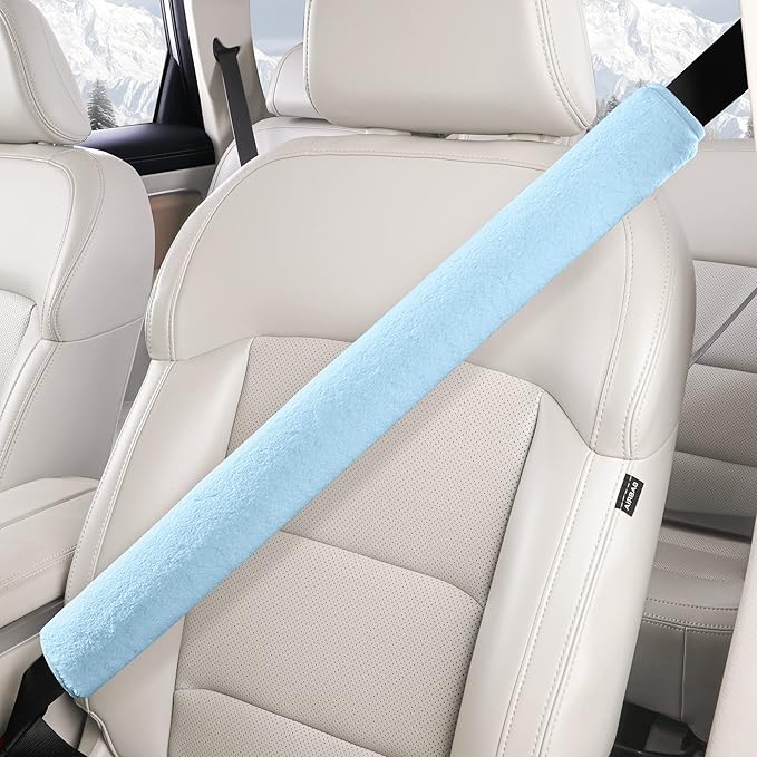 LACDL Extra Long Seatbelt Cover Super Soft Furry for Adults Kids Women & Men, Thick Plush Full Car Seat Belt Strap Cushion, Fluffy Shoulder Pad Protector, Auto Interior Accessories, 1pc, Blue, 19.5in