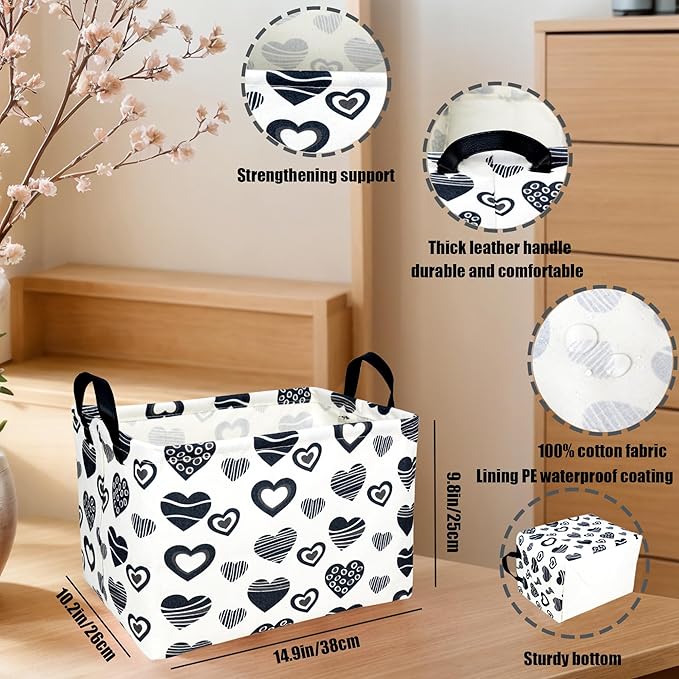 ASKETAM Valentine's Day Basket Gift for Empty Cute Heart Large Storage Bin for Kid and Baby Room Décor (Black Creative Love)