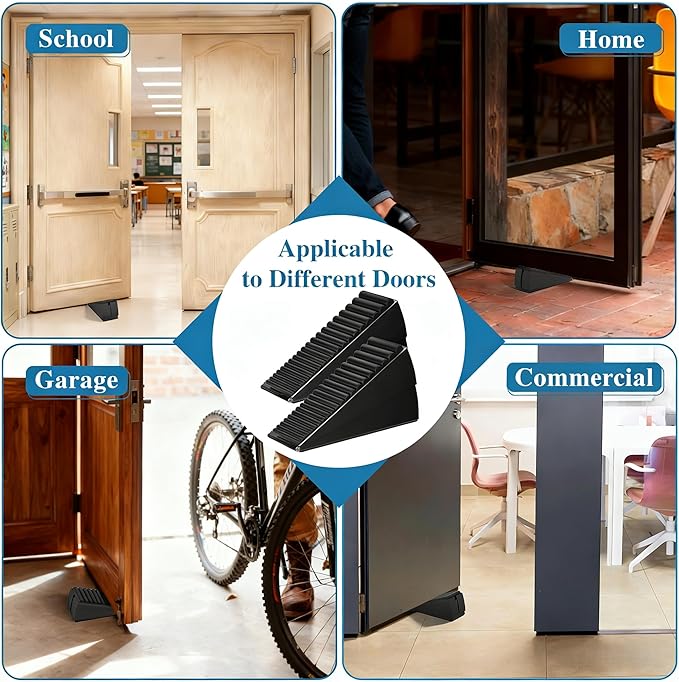 2 Pack Heavy Duty Door Stopper, Adjustable Spring Large Stopper, 3 Inches High Tall Wedge Stoppers for Bottom of Door, Door Stop Suits Any Heavy Door, Black