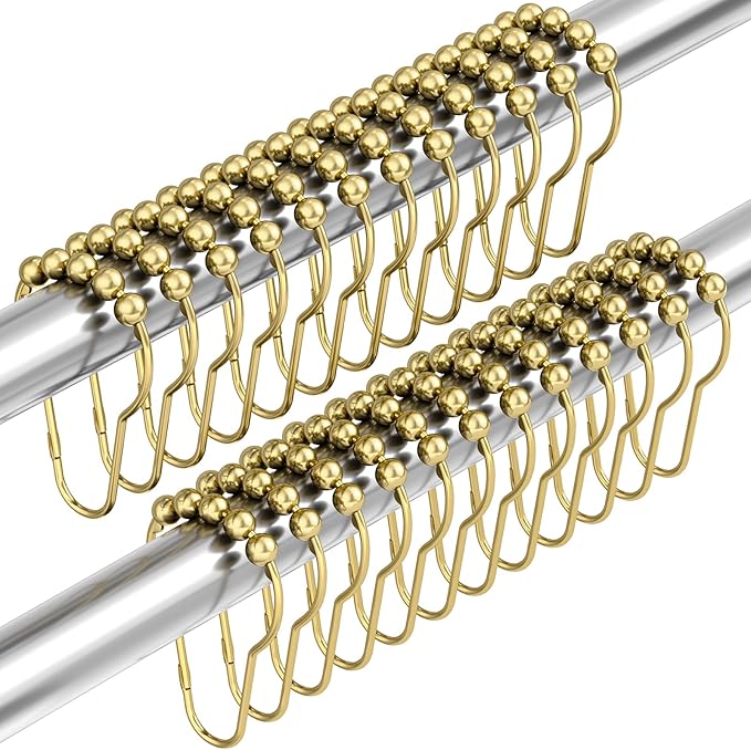 Amazer Shower Curtain Hooks, Gold Shower Curtain Rings Hooks, 24 Pcs Stainless Steel Shower Hooks for Shower Curtain Rust Proof, Shower Hooks for Curtain Bathroom