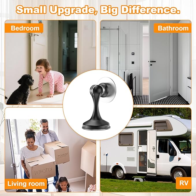 Crosize Magnetic Door Stoppers 1 Pack, Stainless Steel Door Stops for Wall and Floor Mounting, Gate Stops, No Drilling Metal Doorstops with Adhesive Tapes, Black