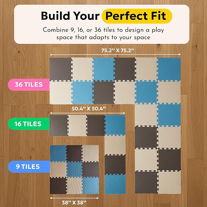 MioTetto Baby Play Mat, Comfortable Tummy Time Mat – Portable Foam Floor Tiles, Safe baby mat for floor for Crawling & Development, Soft play mat for babies 0-6 months, Stylish interlocking foam tiles