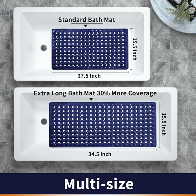 Yimobra Bathtub Mat Non Slip, 27.5"x15.5" Machine Washable Shower Floor Mat, Soft on Feet, Bathmat with Drain Holes and Suction Cups, Bathroom Essentials, Dark Blue