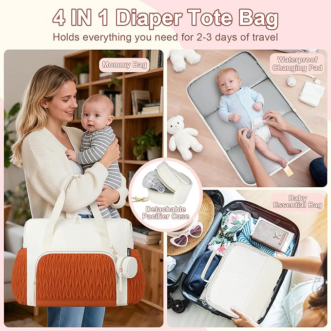 Yorige Diaper Tote Bag for Baby 6pcs, Large Mom Hospital Bags with Changing Pad Pacifier Case for Labor Delivery Boy Girl