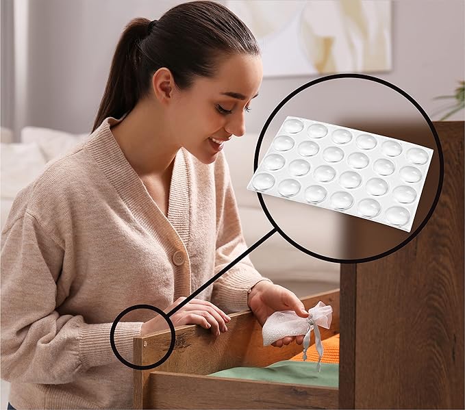 Slipstick Premium Cabinet Door Bumpers 3/8” Round Clear Adhesive Pads, Cabinet Stoppers, Rubber Bumpers for Drawers, Cupboards, Cutting Boards, Glass Tops, Picture Frames, Furniture, 48 Dampers