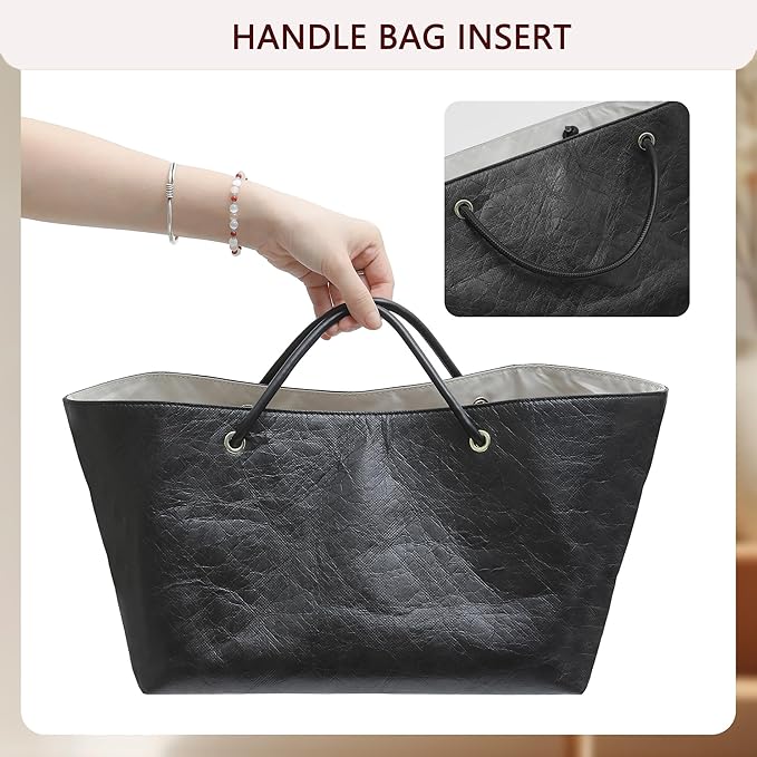 Doxo NEW Purse Organizer Insert for Longchamp LePliage Large,Fixed Handle, Bag Shaper with Key Leash& 16 Compartments, Upgraded Elastic Cup Holder(Black&White,L)