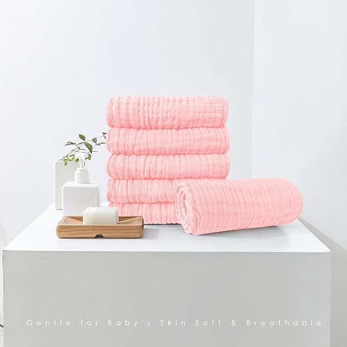 Spotted Play Muslin Burp Cloths 100% Cotton Large 20''x10'' Extra Soft and Absorbent Baby Wash Cloths Spit Up Rags - Baby Burping Cloth for Boys Girls Items(12 Pack Pink)