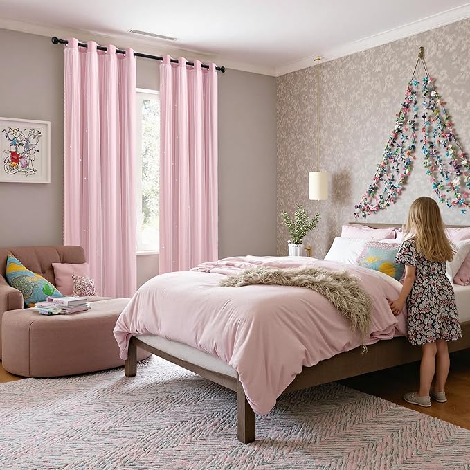 XiDi Light Pink Curtains for Bedroom, Girls Room Blackout Curtains, Kids Room Darkening Curtains Decor, 1 Panel Light Pink34/54/1 US