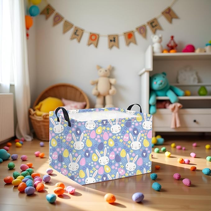 TIBAOLOVER Rectangular Storage Basket for Kids & Baby - Cute & Functional Toy Storage Bin, Organizer, Shelf or Book Basket - Easter Room Decor with Flower & Easter Egg Design