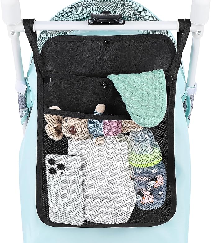 Accmor Universal Stroller Organizer, Mesh Bag Fits for Uppababy, Nuna, Britax, Doona Strollers, Non-Slip Adjustable Stroller Mesh Cargo Net Storage Caddy Accessories