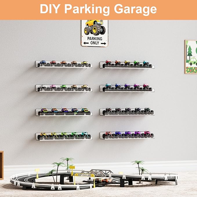 upsimples 12 Pack Acrylic Shelves Wall Organizer and Storage, 15" Display Shelf for Figure, Toy Cars, Perfume, Kids Bookshelf for Bedroom, Nursery, Craft Room, Clear