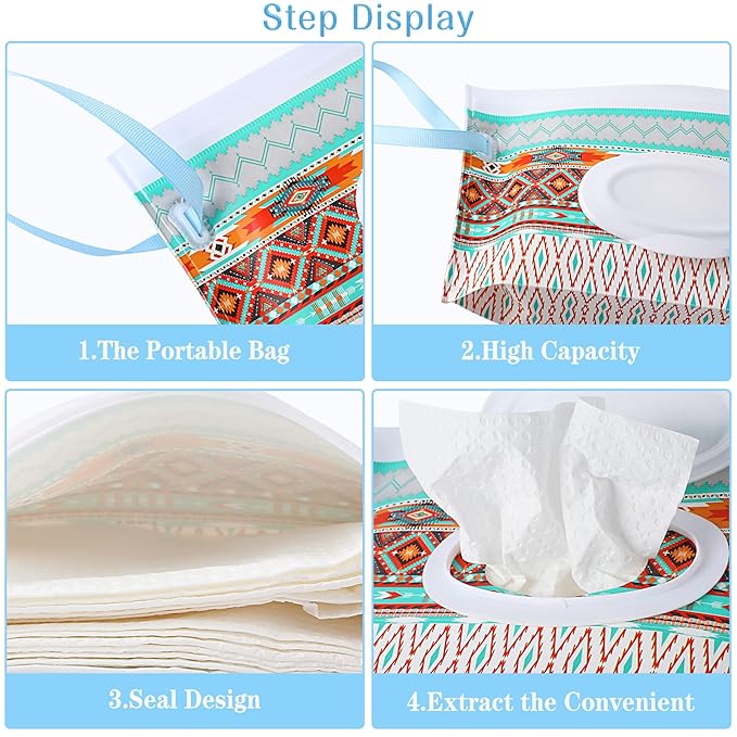 FEBSNOW 4 Pack Baby Refillable Baby Wet Wipe Dispenser, Reusable Wipes Pouch Container, Lightweight Portable Travel Wipes Holders