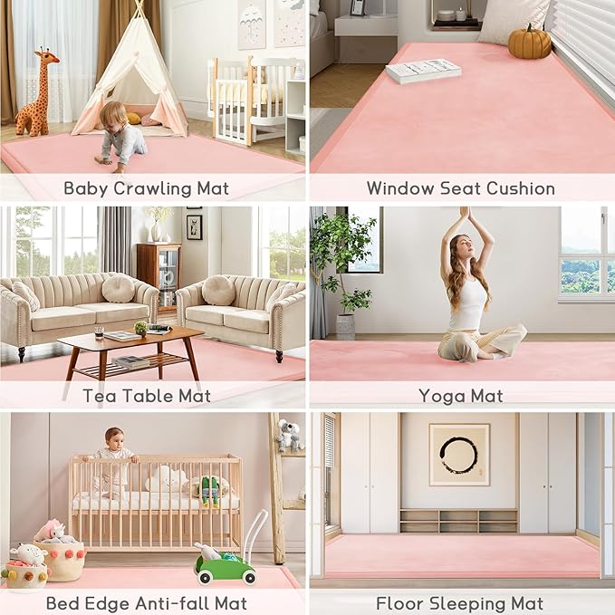 Baby Play Mat for Floor Tummy Time Mat Nursery Muscle Area Rug Playroom Rug Tatami 59"*59" Memory Foam 1.3" Thick Crawling For Babies,Toddlers, Infants, Kids,Floor(Pink)