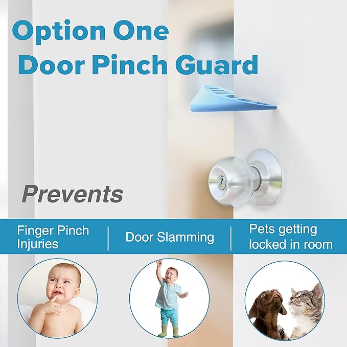 Neobay Door Pinch Guard and Door Slam Stopper, Durable Silicone Door Finger Pinch Guard, Prevents Finger Pinch Injuries, Slamming on Even Heavy Doors, Door Safety for Kids, 4 Packs Blue Upgraded.