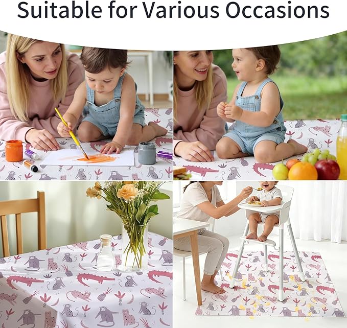CoolaPeach Splat Mat for Under High Chair/Arts/Crafts, Washable Baby Spill Mat Waterproof Non-Slip Floor Splash Mat, Portable Play Mat and Table Cloth (Crocodile, 43"x 43")