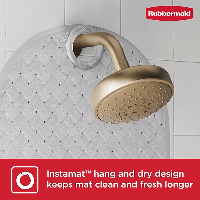 Rubbermaid INSTAMAT Bath Tub Shower Mat, Non-Slip Tub Mat with Suction Cups, Bath Mat Hangs on Showerhead for Quick Dry, 27.2 x 15.2 Inch, BPA-Free, Easy to Clean, for Inside Tub or Shower, Clear
