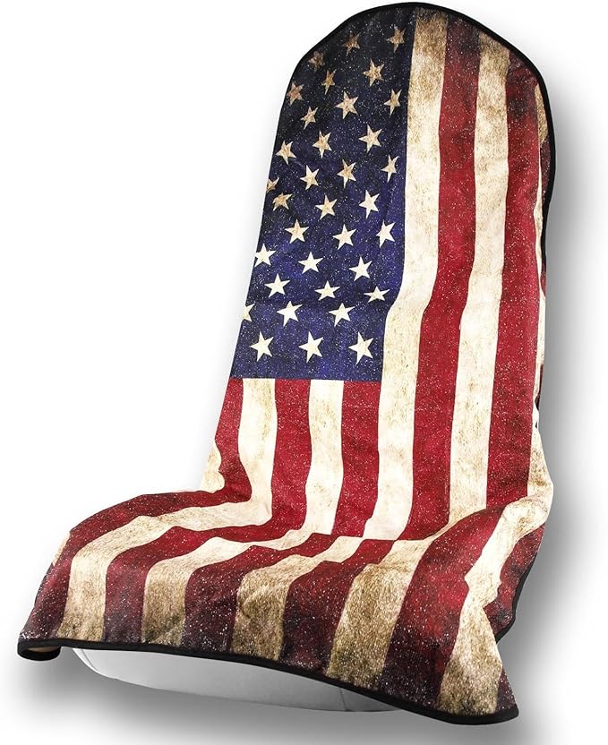 ZIMABLUE Towel Seat Cover - Waterproof Terry Cloth Front Seat Protector for Gym and Beach, Sweat-Absorbent, Non-Slip(American Flag,1Pack)