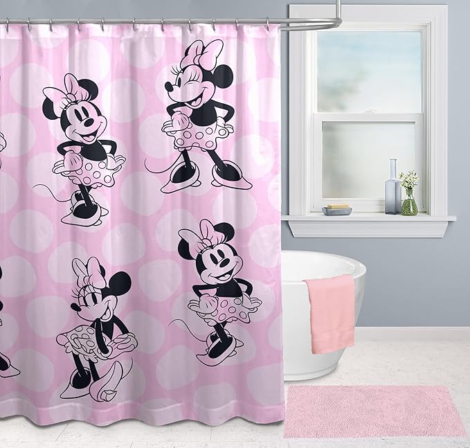 Jay Franco Disney Minnie Mouse Fabric Shower Curtain - Kids Blush Pink Bathroom Décor