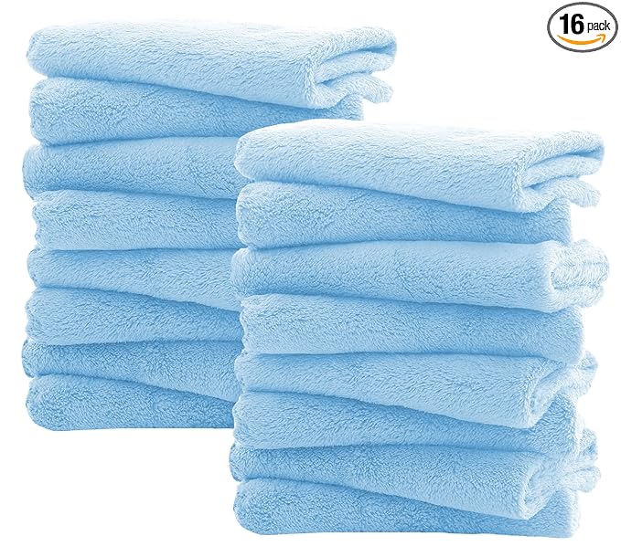 Spotted Play 16 Pack Burp Cloths for Baby - 20" by 10" Ultra Absorbent Burping Cloth, Newborn Towel - Milk Spit Up Rags - Burpy Cloths for Unisex, Boy, Girl - Burp Cloths Set (Aquamarine)