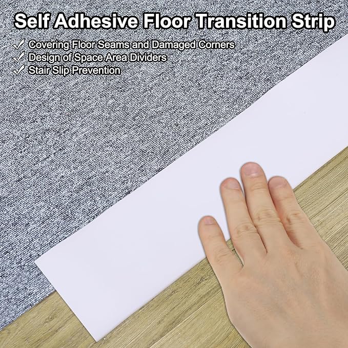 PATIKIL Self Adhesive Floor Transition Strip 10 ft x 1.6" Vinyl Flat Divider Flooring for Joining Floor Gaps Carpet Transition Floor Tiles, White
