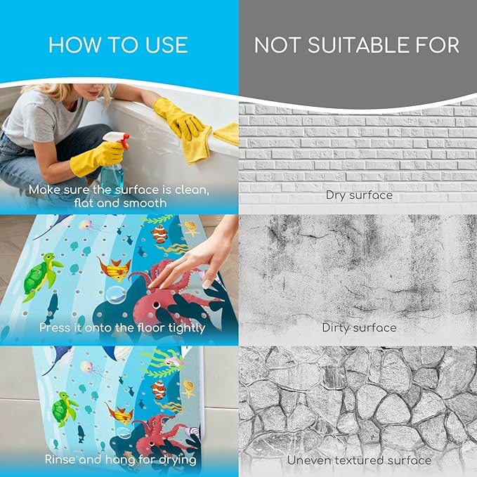 Omedecal Baby Bath Mat for Tub, Non Slip Kids Bath Shower Mat, 40 X 16 Inch Large Bathtub Mat with Drain Holes and Suction Cups for Toddlers, Machine Washable and Waterproof (Whale)