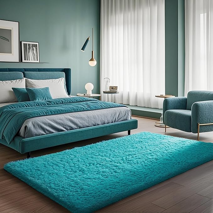 Ophanie Area Rugs for Bedroom Living Room,Color Teal,Size 4' x 6',Shape Rectangular