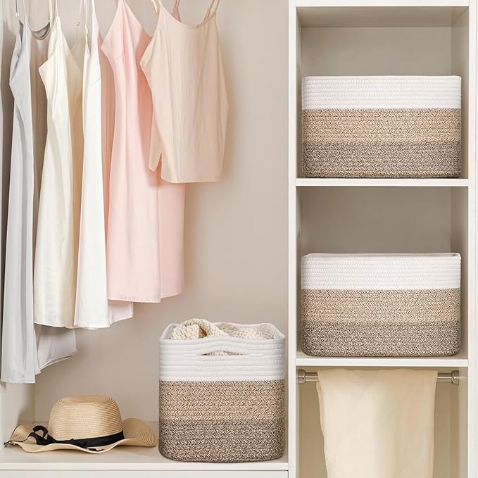 Degeyoyo Woven Storage Baskets, Baskets for Organizing, 3 Pack Woven Basket for Storage, Storage Baskets for Shelf, Towel, Toy, Book, Closet, Baby 15"×10"×9"
