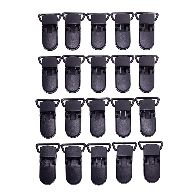 Sutoyuen 25Pcs Pacifier Clips Holders Suspender Mitten Binky Clip for DIY Dummy Chain Baby Blankets Bib Holder Suit for 20mm Ribbon (Black)