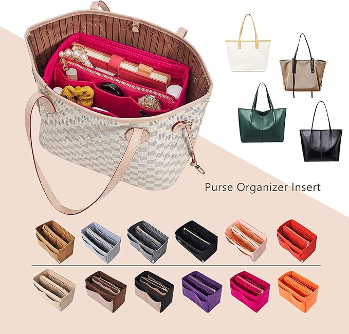 Vercord Felt Organizer Insert For Purse Handbag Tote Bag In Bag Inside Shaper Divider Neo Rose Small