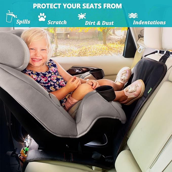 PIDO Car Seat Protector for Child Car Seat, 2 Pack Carseat Protectors with Thick Padding and Non-Slip Backing, Protective Cover Mat for Vehicle Leather Upholstery (Black/Red)