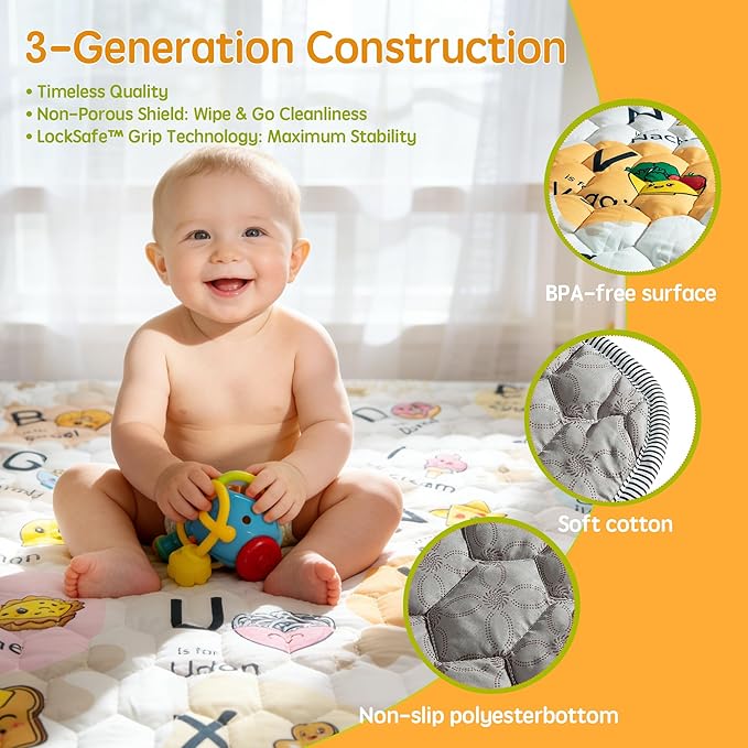Baby Play Mat for Floor Playpen - 50" X 50" Playpen Mat,Thick One-Piece Crawling, Odorless Floor Mat, Non-Slip Cushioned Baby Playmat for Infants,Babies,Toddlers. Foldable and Machine Washable