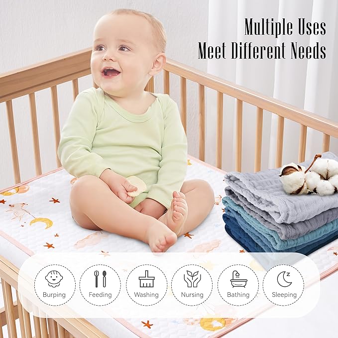 12 Pack Muslin Burp Cloths - Large 20" x 10", Ultra Absorbent 100% Cotton for Baby Drool and Messes - Soft, Gentle Baby Burp Rag for Boys & Girls -Slate, Grey, Navy Series