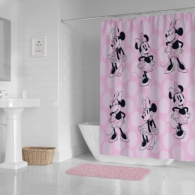 Jay Franco Disney Minnie Mouse Fabric Shower Curtain - Kids Blush Pink Bathroom Décor